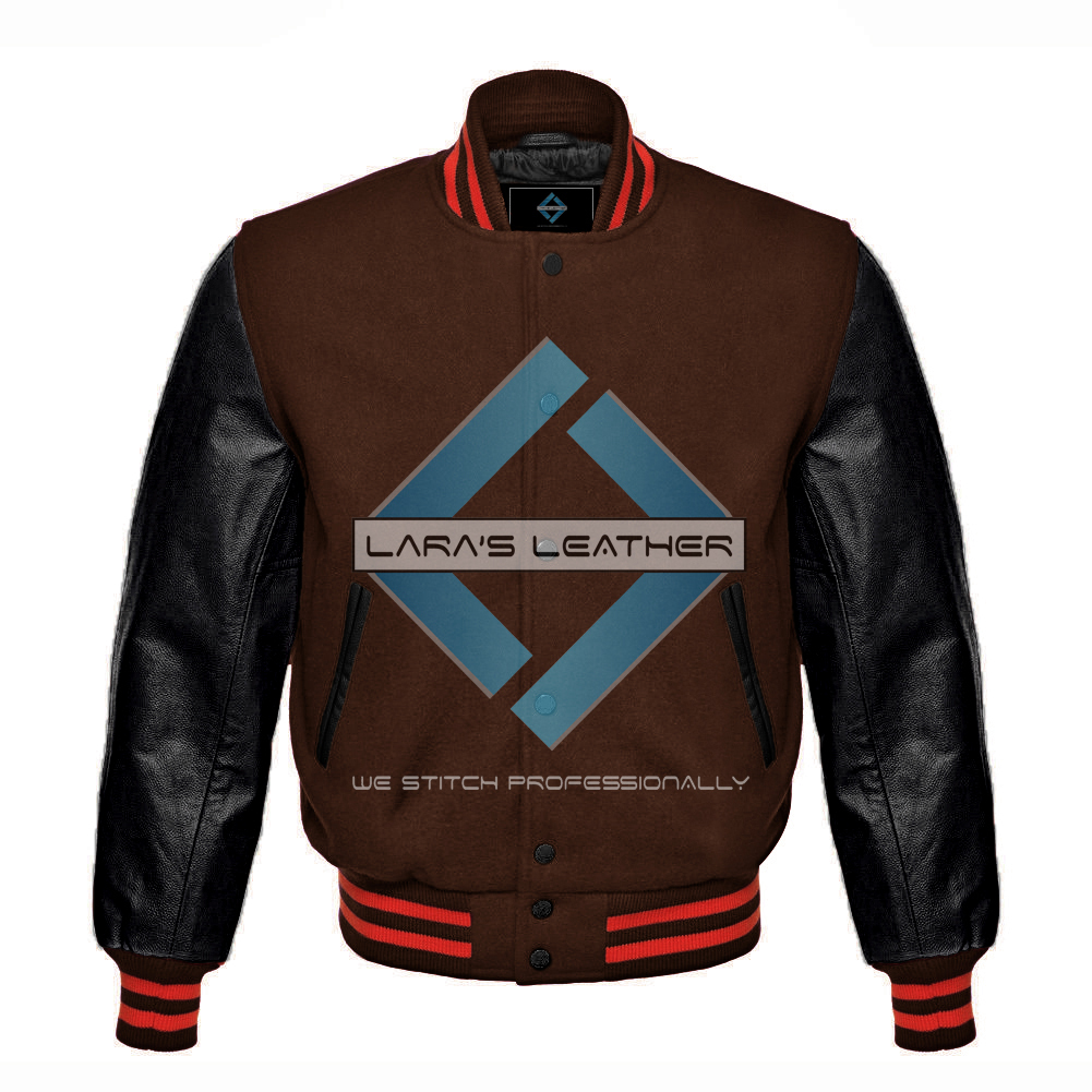 New American Letterman College Varsity Jacket & Real Black Leather Sleeve XS-7XL