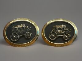 Vintage 1950 Stagecoach Black Gold Hollywood Regency MCM Cuff Links Cufflinks - $37.89