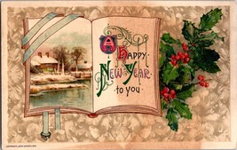 Vtg Postcard A Happy New Year to you,Holly Berry,  John Winsch, c1910 Embossed - £5.05 GBP