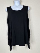 NWT Avenue Womens Plus Size 22/24 (2X) Black Knit Tassled Top Sleeveless Stretch - £15.89 GBP