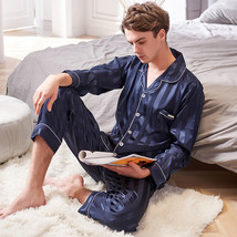 Royal Blue Men&#39;s Silk Blend Home Wears/ Pajama Sets 2PCs Vertical Striped Wear - £47.95 GBP