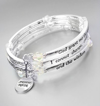 Inspirational Silver Twist Wire Wrap SERENITY PRAYER Crystals Charms Bracelet - £21.23 GBP