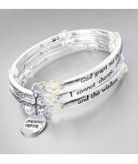 Inspirational Silver Twist Wire Wrap SERENITY PRAYER Crystals Charms Bra... - $26.99