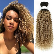 REMY HAIR Honey Blonde Remy Human Hair 1 Bundle Ombre Curly Hair Two Tone Color - £43.39 GBP