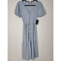 Caution To The Wind Dress Medium Womens Blue Short Sleeve V Neck Knee Le... - $22.66