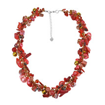 Vibrant Style Red Stones and Crystals on Silk Thread Pearl Necklace - £23.41 GBP