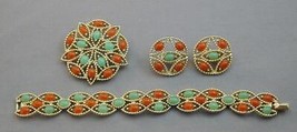 1969 Sarah Coventry Acapulco Parure Heavily Jeweled Bracelet Pin Earring... - £31.45 GBP