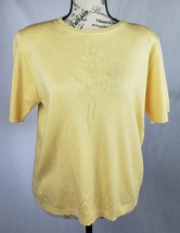Alfred Dunner Yellow Embellished Knit Short Sleeve Crew Neck Summer Sweater Sz S - £13.85 GBP