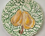 Vintage Italian Majolica Yellow Pears Plate 8&quot;D Hand Painted Green 1960s... - $27.49