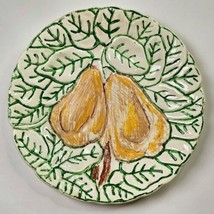 Vintage Italian Majolica Yellow Pears Plate 8&quot;D Hand Painted Green 1960s Décor - £21.94 GBP