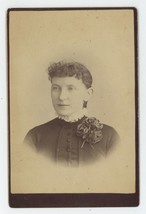 Antique c1880s Cabinet Card Lovely Woman In Victorian Era Dress With Flowers - £7.52 GBP