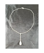 Vintage Womens Silver Tone 16&quot; Necklace Clear Stone Teardrop Pendant Rin... - $346.17 MXN