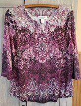 Christopher And Banks M Tunic V Neck With Buttons Maroon Paisley Design ... - £7.82 GBP