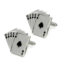Royal Flush Cufflinks Cards Poker New W Gift Bag Pair Men&#39;s Jewelry Silver Tone - £9.55 GBP