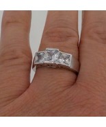 WOMENS SIZE 6 PRINCESS SQUARE CUT 3 STONE RING SILVER COLOR FASHION JEWE... - $19.99