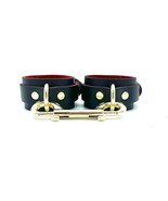 BDSM Black Leather Vesta Handcuffs with Red Suede Lining &amp; Gold Hardware  - £62.93 GBP