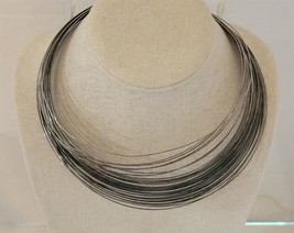 Vintage Silvertone Wire 15&quot; Choker Collar Necklace Costume Jewelry - £7.10 GBP