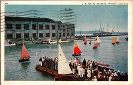 Vtg Postcard Illinois Chicago U.S. Naval Reserve Armory Sailboats Postmark 1947 - £4.45 GBP
