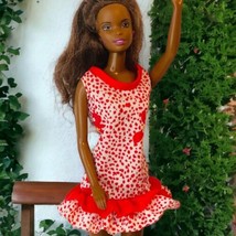 Genuine Barbie Doll Red White Sleeveless Ruffled Cocktail Dress Vintage NO DOLL - £11.17 GBP