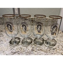 Set of 4 Vintage Coors Beer Rocky Mountain Spring Stem Gold Trim Goblets - $19.75