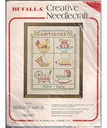 Bucilla Cross Stitch Sampler Kit 8750 Antiques Vintage 1975 Sealed Complete - €8,26 EUR