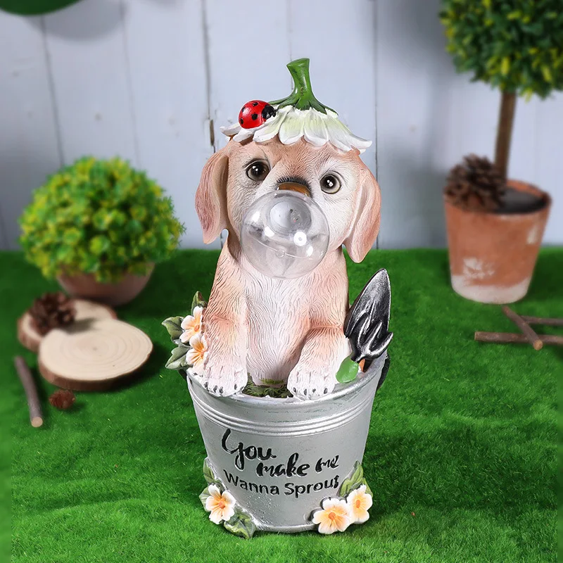 Solar Power Garden Lights Cute Dog Statue Kawaii  Model Creative Outdoor Figurin - £119.06 GBP