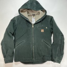 Carhartt Jacket J141 SPC Mens Small Spruce Green Duck Canvas Hooded Sherpa Lined - £215.75 GBP