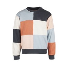 Obey Men&#39;s Navy Coral Peach Cream Patch Work Crew Neck L/S Sweater (S05B) - £15.72 GBP