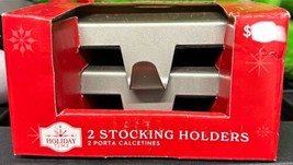 CHRISTMAS STOCKING HOLDERS HANGERS 2-PIECE PLAIN METAL SET PEWTER COLOR NEW - $8.99