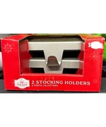 CHRISTMAS STOCKING HOLDERS HANGERS 2-PIECE PLAIN METAL SET PEWTER COLOR NEW - £7.05 GBP