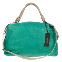 CAROL J Italian Made Natural Turquoise Green Snake Embossed Leather Satchel Bag - £390.82 GBP