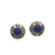 Vintage Signed Sterling Harry&#39;s Navajo Lapis Lazuli Cabochon Round Stud Earrings - £35.60 GBP