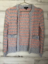 J.Crew Cardigan Womens XXS Orange Blue Striped Knit Open Front Textured Pockets - £14.87 GBP