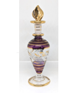 Egyptian Style Vintage Purple Gold Accent Glass 6&quot; Tall Perfume Bottle W... - $20.35 CAD