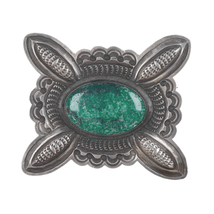 Large Vintage Hand stamped Navajo silver and variscite pin - $472.97