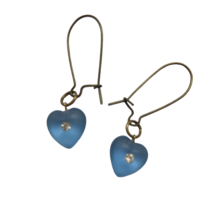 Heart Earrings VTG Blue Dangle Plastic Rhinestone Retro rockabilly valentine - £11.64 GBP