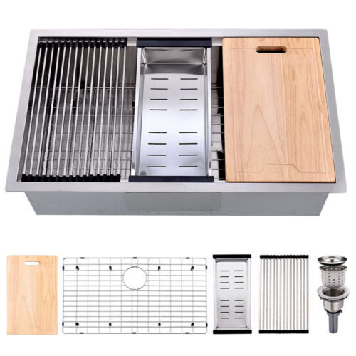 32-inch Undermount Workstation Kitchen Sink Single Bowl 16 Gauge Stainle... - $917.72