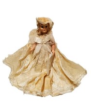 Toy Doll  Sleepy Eyes 7.5&quot; Fully Dressed Ivory Beige Dress Blonde Hair - £11.82 GBP