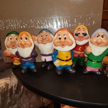 Vintage Set of 6 Walt Disney Seven Dwarfs 5” Squeaky Rubber Toys Bath Fi... - $14.65