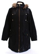 Calvin Klein Shimmer Black Zip Front Hooded Long Jacket Women&#39;s NWT - £160.25 GBP