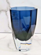 Swedish Lindshammar Cobalt Blue Clear Cased Faceted Vase Gunnar Ander 6&quot; MCM - £50.63 GBP