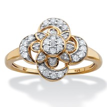 Womens 14K Over Gold Sterling Silver Floral Diamond Ring Size 6 7 8 9 10 - £314.53 GBP