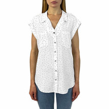 Jachs Girlfriend Womens Printed Button Up Blouse Size Large Color White Dots - £27.10 GBP
