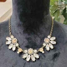 Women&#39;s Cream and Crystal Chunky Statement Fashion Jewelry Necklace - £20.45 GBP