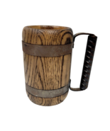 Handmade Beer Mug Oak Wood Tankard Stein Metal Straps &amp; Handle Trees to ... - £32.84 GBP