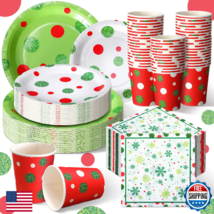 Hsei 250Pc Christmas Green Disposable Plates Napkins Cups Party Tablewar... - $71.16