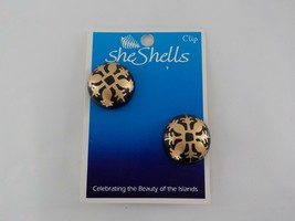 SHE SHELLS CLIP ON EARRINGS PAINTED GOLD TONED OVER BLACK FASHION JEWELR... - £10.46 GBP