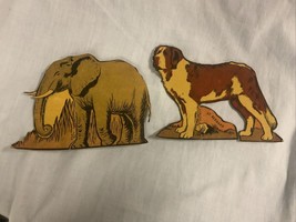 2 1930s era Die Cut Cardboard Print Animals Foldable Stand Up Play Figures - $6.89
