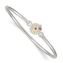 Silver Enameled Flower &amp; Ladybug Children&#39;s Bangle Bracelet QB890 - $1,385.61 MXN