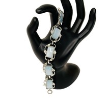 Coro Bracelet Signed Blue Thermoset Silver Tone Leaves Lucite Panels 6.5” - £19.21 GBP